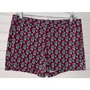 ANN TAYLOR Sz 14 Burgundy White Gray Zebra Fish Casual Shorts Stretch Cotton EUC